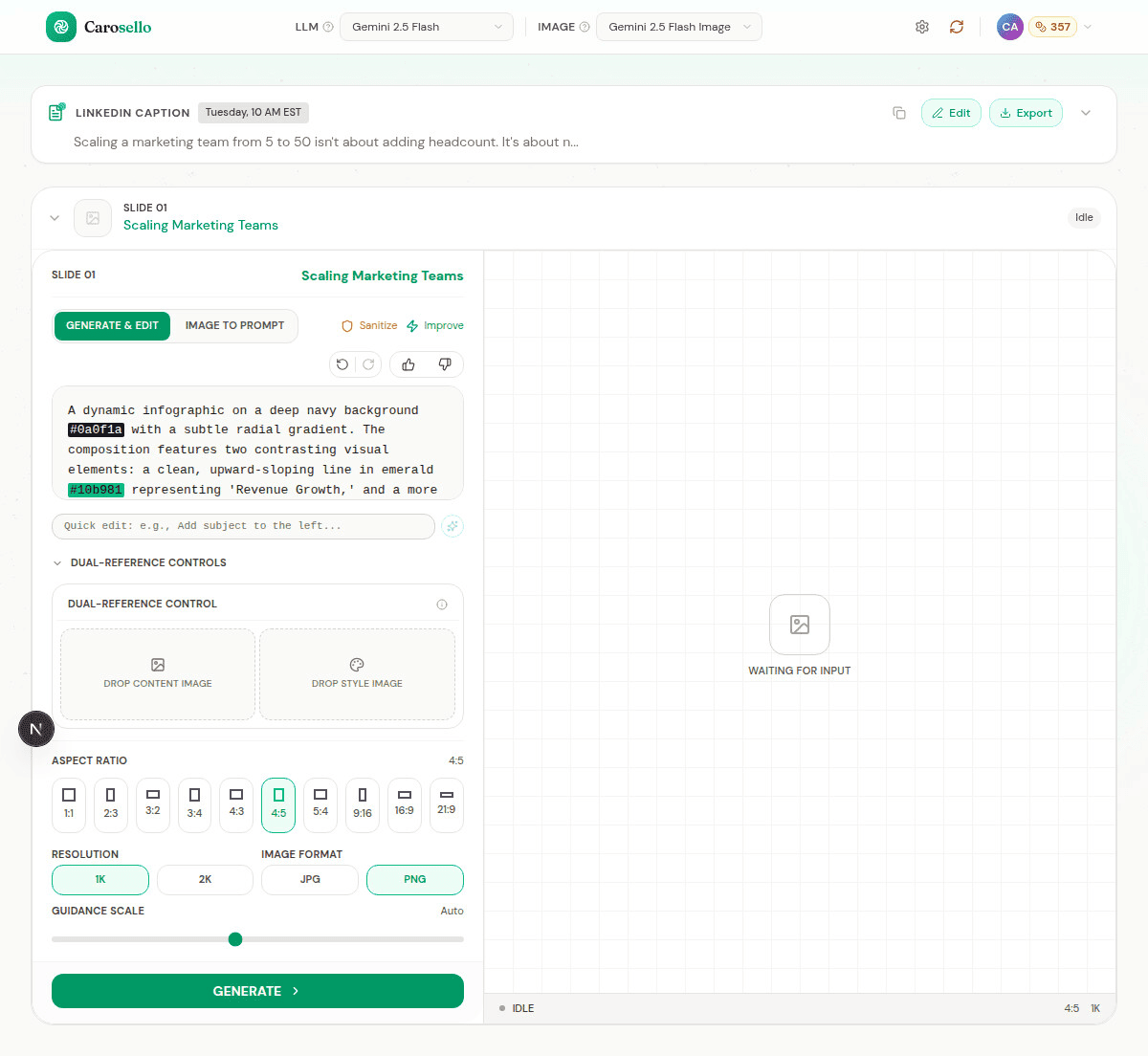 Image Laboratory interface with prompt editor, generation settings, and dual-reference controls