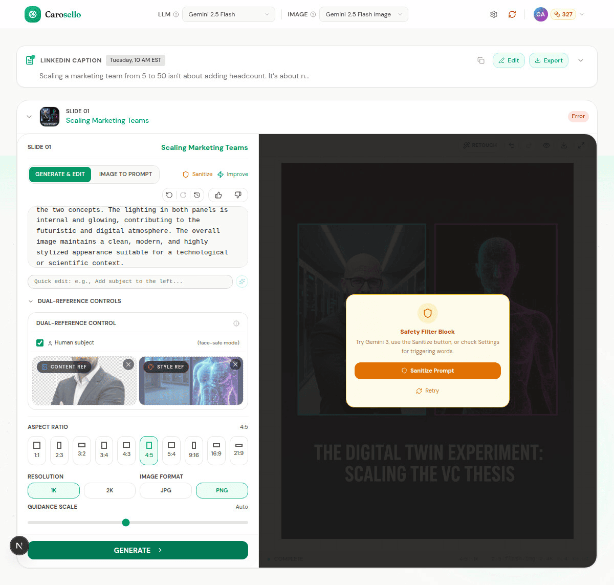 Slide 4 generated showing digital twin hologram split visual concept