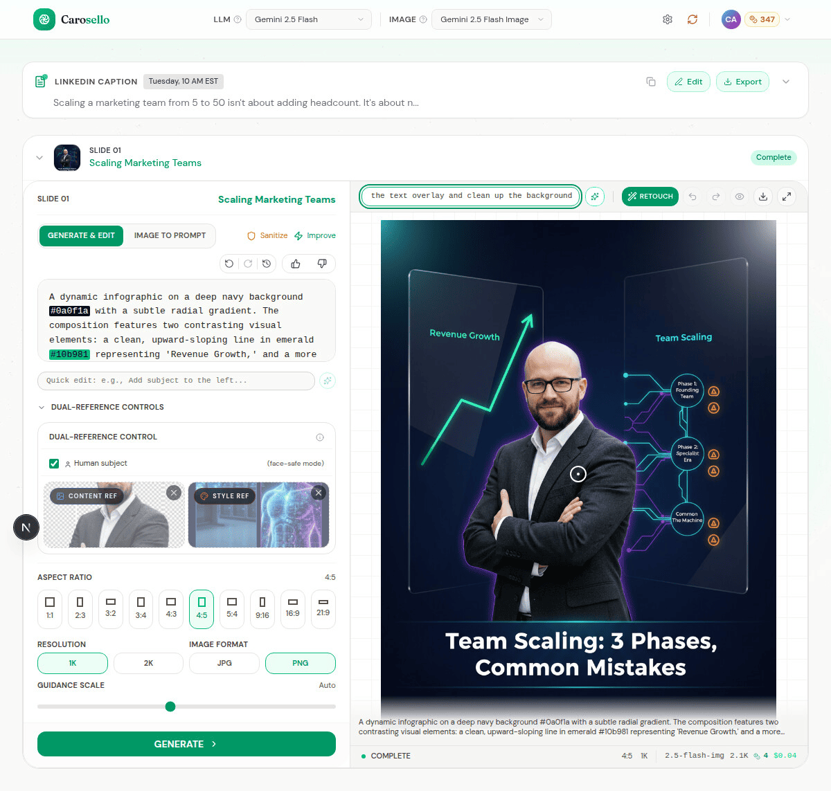 Image edit interface showing prompt to remove text overlay from generated image