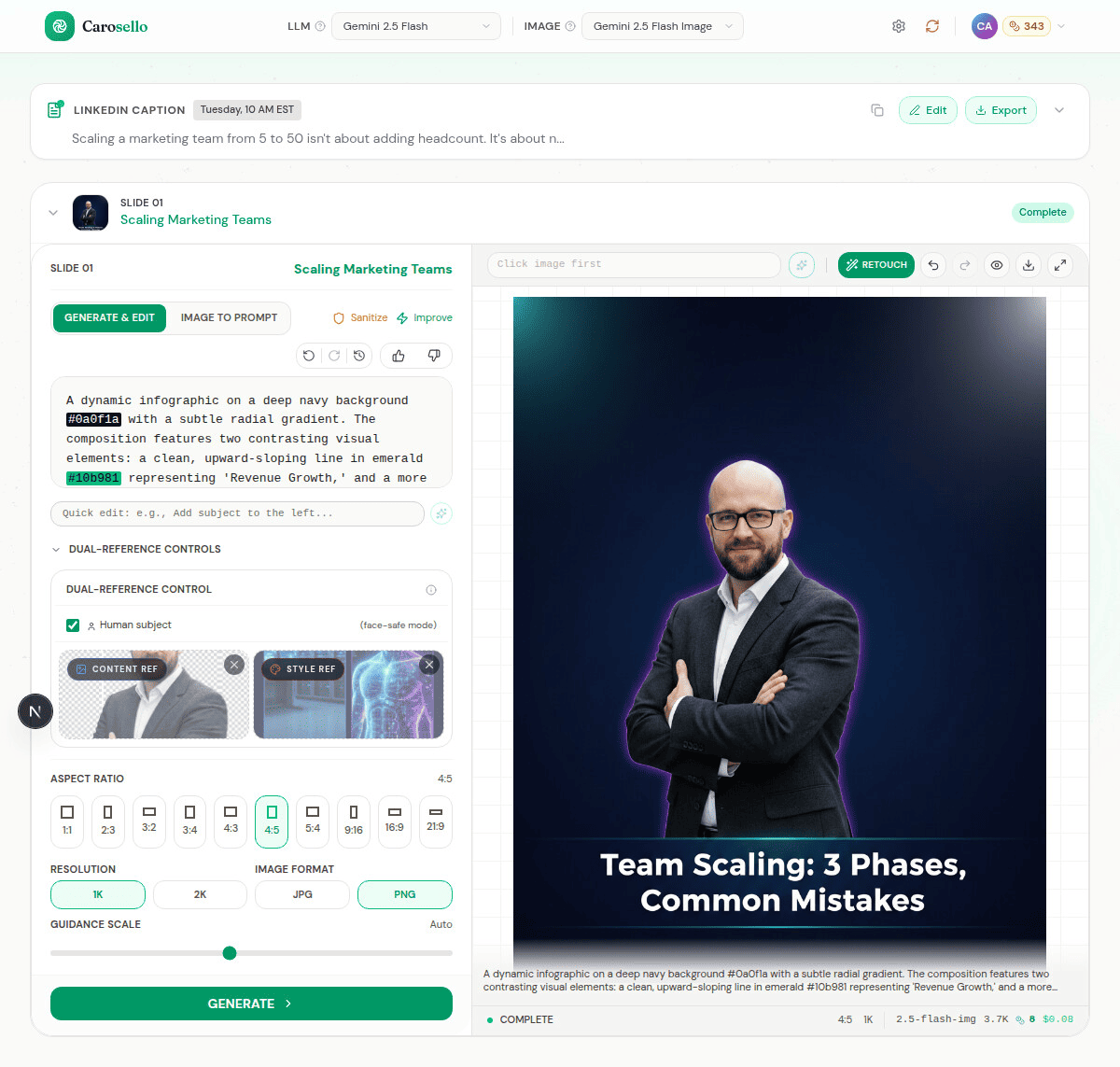Retouch result showing clean image after text overlay removal with before-and-after comparison